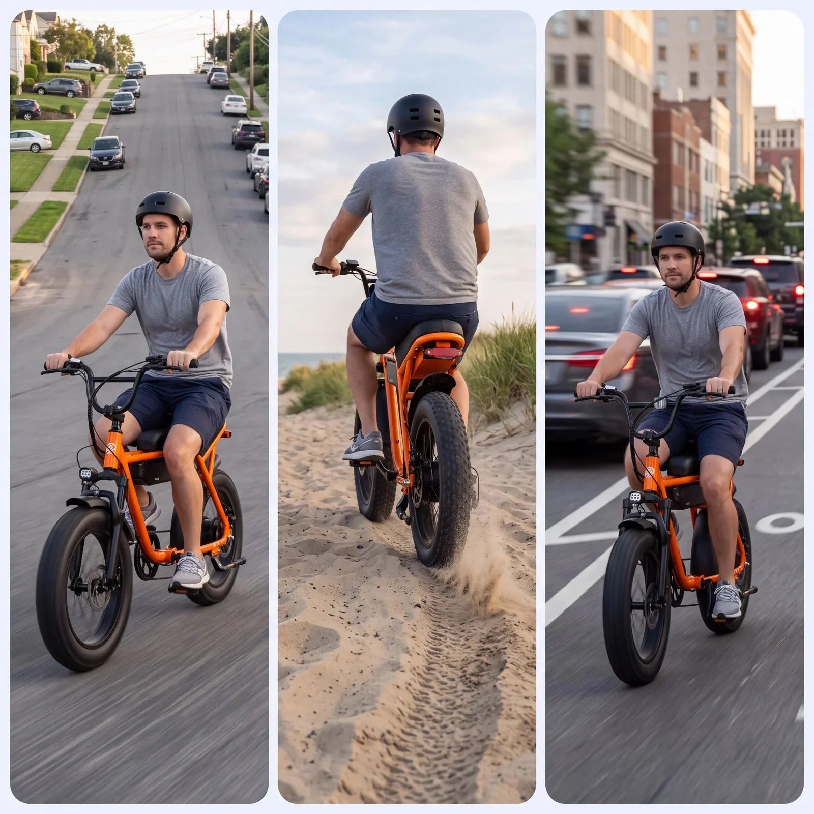 Electric bike riding on hills, sand and city streets