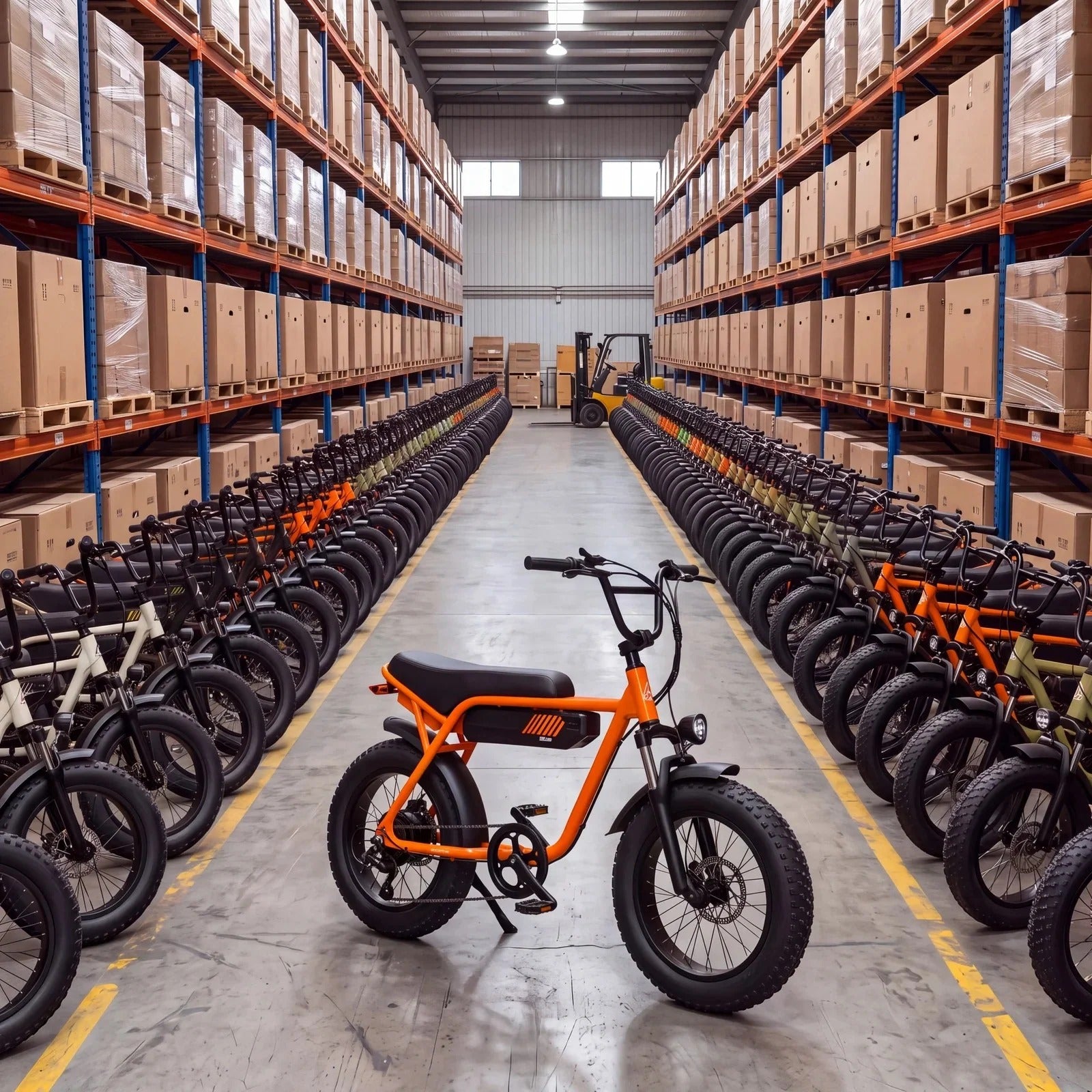Electric bikes in warehouse inventory